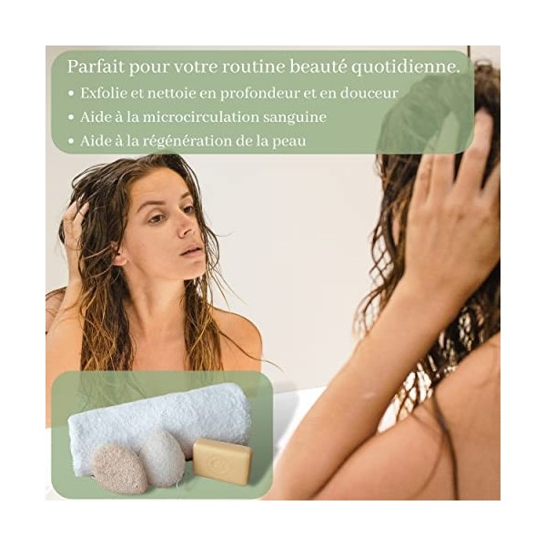 Éponge de Konjac visage Cassiana - Démaquillant double face, Nettoyant et Exfoliant - Fibres végétales 100% naturelles. Parfa