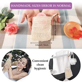 Sac à Savon en Sisal, Sac à Savon Bio, Sachets à Savon en Coton, Naturel Sachet à Savon Avec Cordon Déal pour la Baignade et 