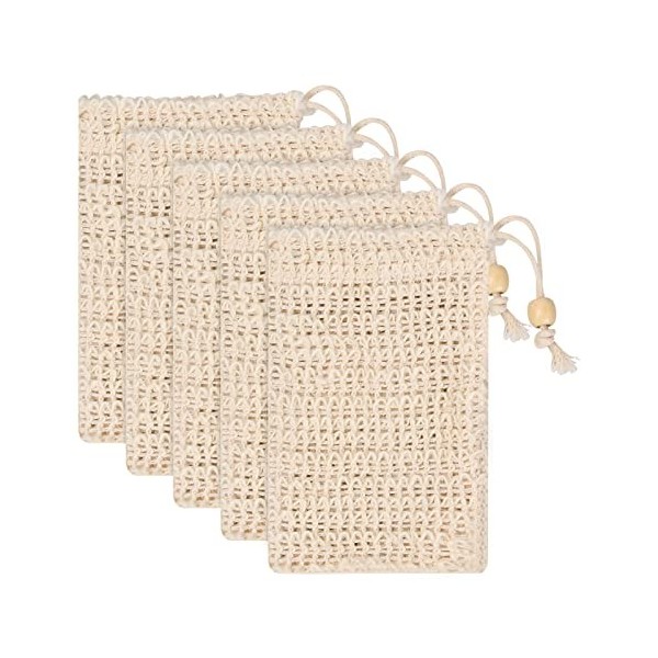 Pinsheng Sac à Savon En Sisal, 5 Pcs Sac à Savon Naturel Sac à Savon Bio Poche à Savon Avec Cordon Pour Moussage et Séchage d