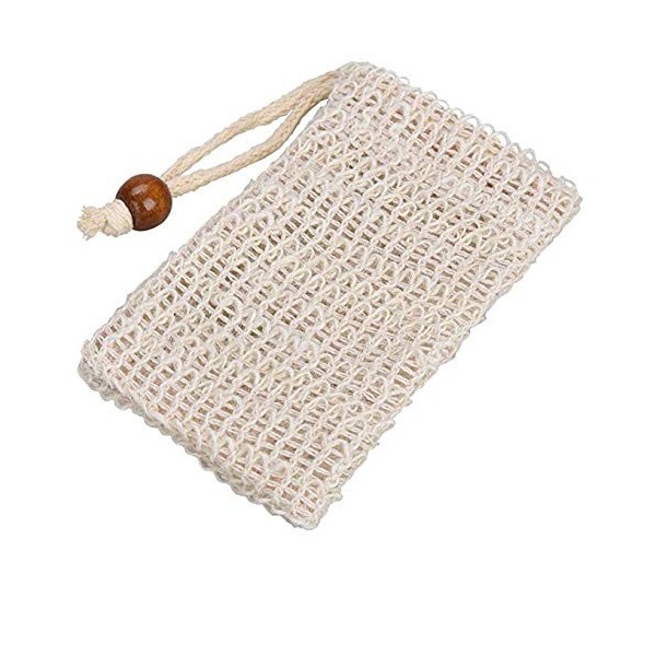 Lot de 2 sacs à savon en sisal naturel doux avec cordon de serrage pour le séchage de la mousse et le nettoyage du corps