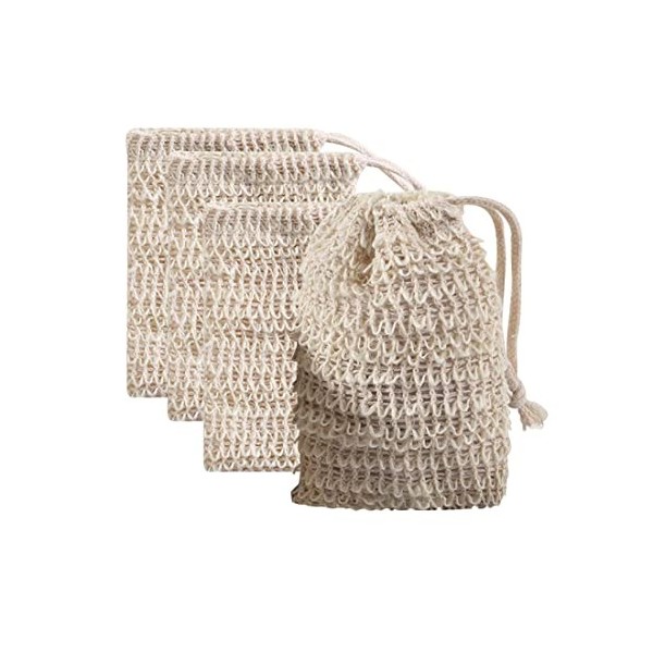 MenYiYDS - Sac à savon Bio, 4x Sac à savon 100% Vegan Sisal Sac à savon Produit naturel Sac à savon, moussage et séchage du s