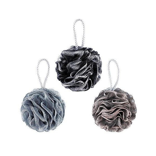 Lkw Ogechi Fleur de Douche Bain Loofah pour Hommes 3 Pack Grande Douche Éponge Mesh Pouf pour Laveur de Corps, Douche Exfolia