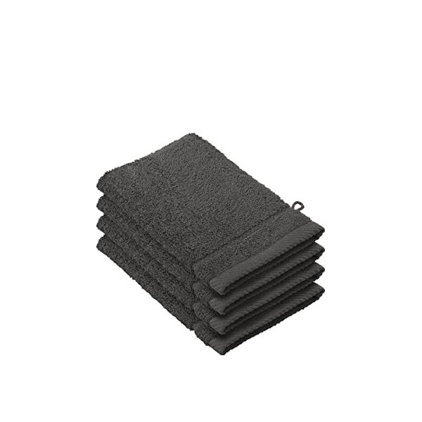 De Witte Lietaer 194690 Stephanie Lot de 4 Gants de Toilette Coton Gris Foncé 540 g/m² 15 x 22 x 1 cm