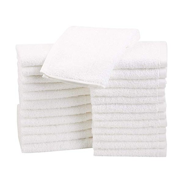 Amazon Basics Lot de 24 petites serviettes en coton 30 x 30 cm Blanc