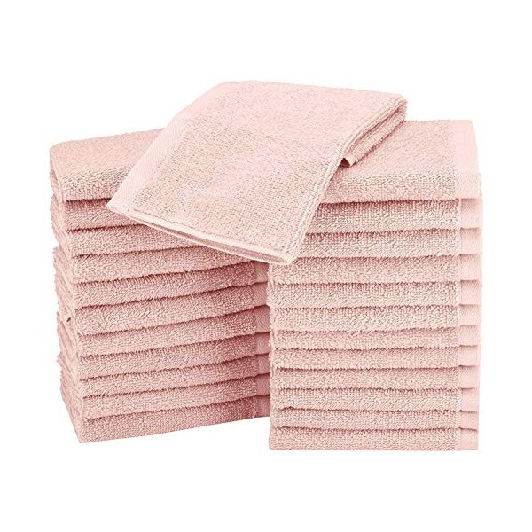 Amazon Basics Lot de 24 petites serviettes en coton 30 x 30 cm Blanc