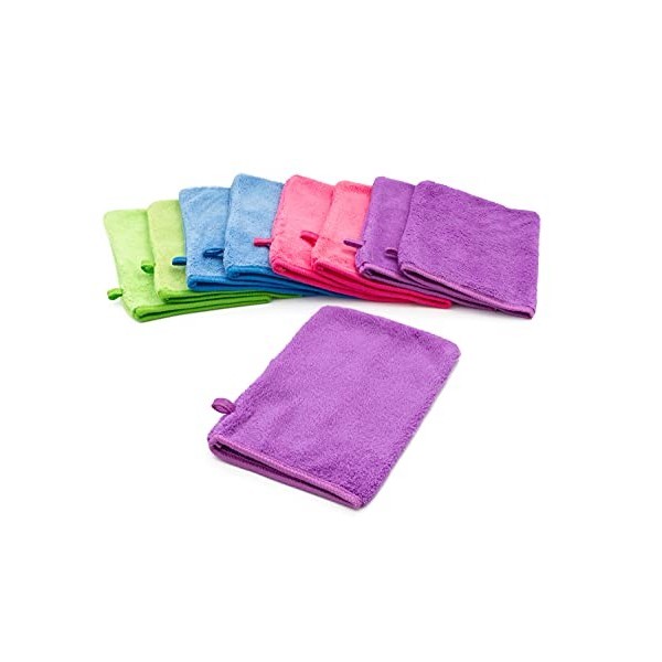 Lot de 8 gants de toilette moelleux en microfibre, antitaches