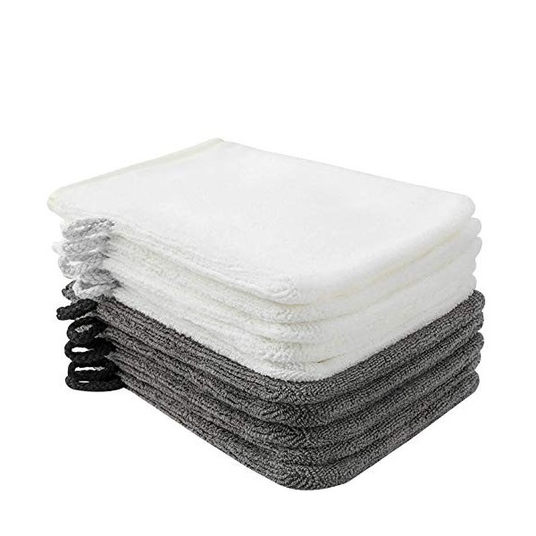 PHOGARY Lot de 10 Gants de Toilette Microfibre Gris Taille 15 x 21 cm, Gants de Bain de Tissu éponge