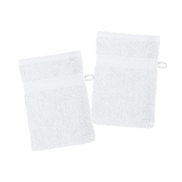 LOVELY CASA - Lot de 2 gants de toilette 15 x 21 cm - LAGUNE - Blanc