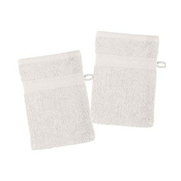 LOVELY CASA - Lot de 2 gants de toilette 15 x 21 cm - LAGUNE - Blanc