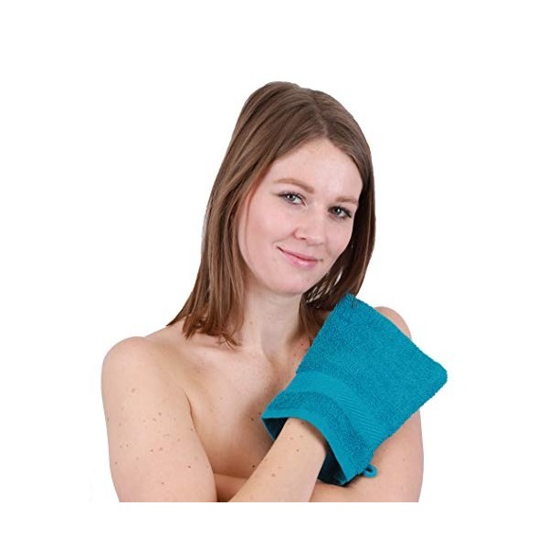 Betz Lot de 10 Gants de Toilette Palermo 100% Coton Taille 16x21 cm Bleu pétrole-Gris Pierre