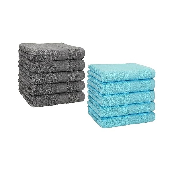 Betz Lot de 10 Serviettes débarbouillettes lavettes Taille 30x30 cm en 100% Coton Premium Couleur Gris Anthracite et Bleu Tur