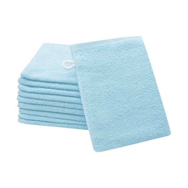 ZOLLNER Set de 10 Gants de Toilette, 16x21 cm, Coton, Bleu Clair