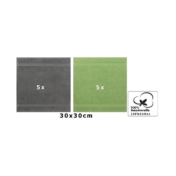 Betz Lot de 10 Serviettes débarbouillettes lavettes Taille 30x30 cm en 100% Coton Premium Couleur Vert Pomme et Gris Anthraci