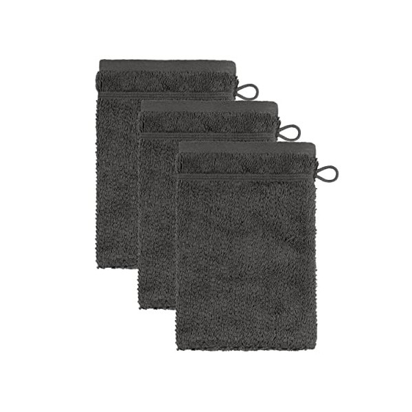 Frottana Pearl Lot de 3 Gants de Toilette 100% Coton Graphite 15 x 20 cm