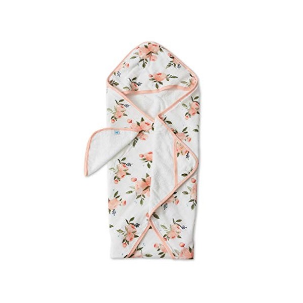 Little Unicorn | Cotton Hooded Towel & Wash Cloth - Cape de bain & Gant de toilette coton Watercolor Roses Set 