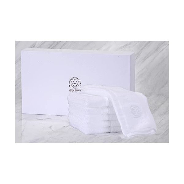 VINN DUNN LUXURY Lot de 6 débarbouillettes pour le visage de Noël 100 % coton 600 g/m² Blanc pur avec coffret cadeau de quali