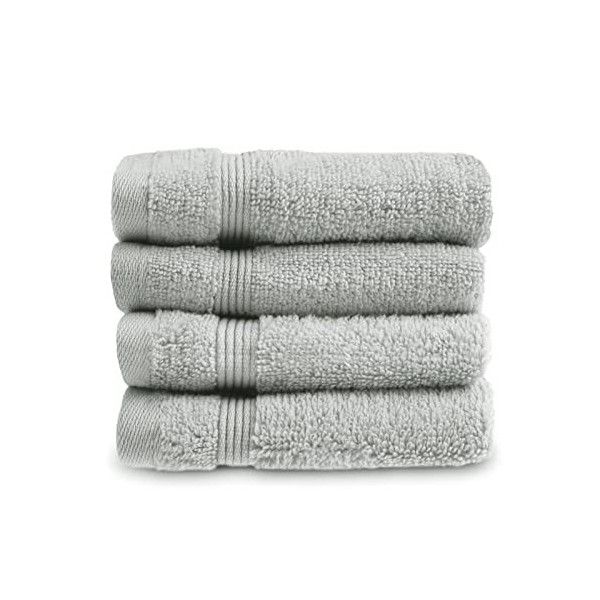 Allure Zero Twist Lot de 4 Gants de Toilette 100% Coton égyptien Gris Tourterelle 30 x 30 cm