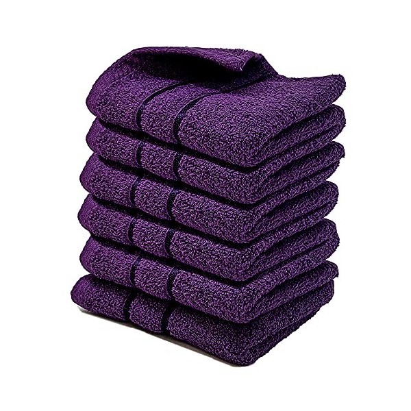 Towelogy® Lot de 6 débarbouillettes en coton 650 g/m² - Lavables en machine - 30 x 30 cm - Violet prune 650 g/m²