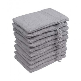 Hometex Premium Textiles Lot de 10 gants de toilette argentés 16 x 21 cm 100 % coton éponge Oeko-TEX Standard 100 Qualité sup