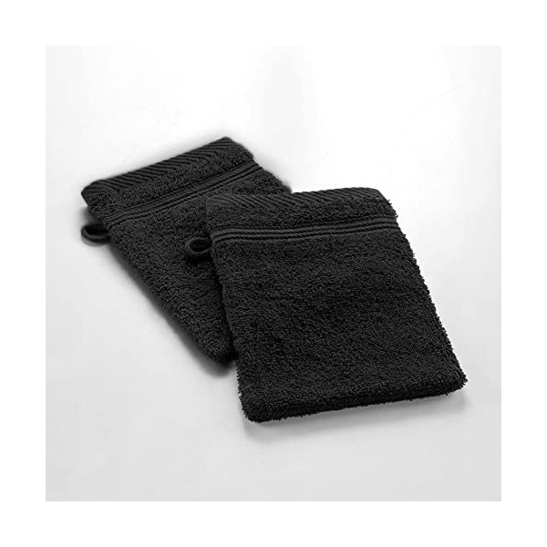 Douceur dIntérieur, 2 Gants de Toilette 15 x 21 cm Noir, 100% Coton, Tendresse