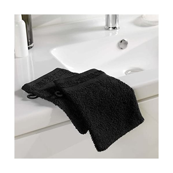 Douceur dIntérieur, 2 Gants de Toilette 15 x 21 cm Noir, 100% Coton, Tendresse