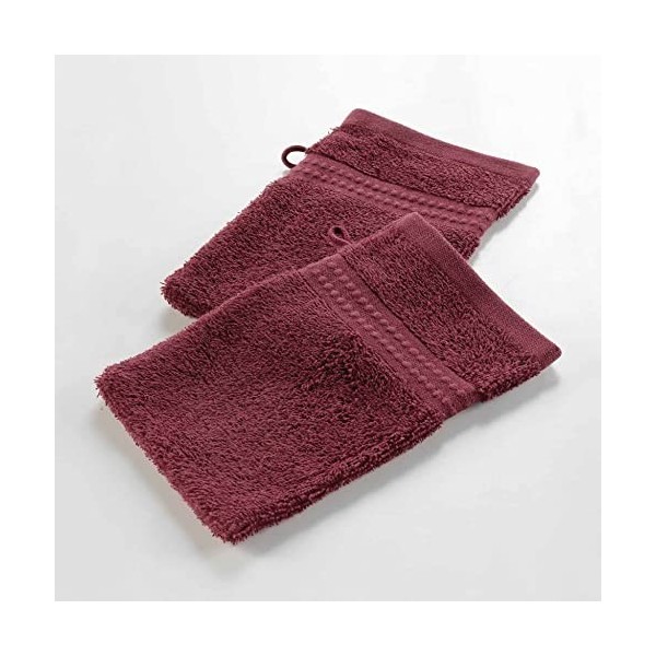 Douceur dIntérieur 2 Gants De Toilette, Bordeaux, 15 x 21 cm
