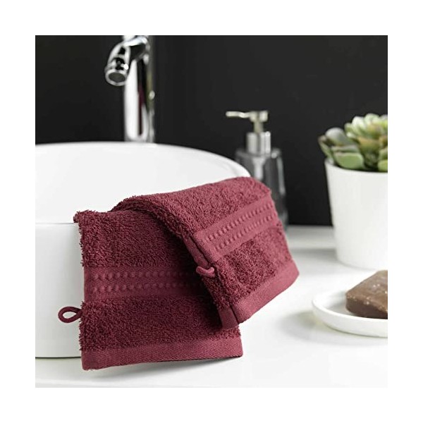 Douceur dIntérieur 2 Gants De Toilette, Bordeaux, 15 x 21 cm