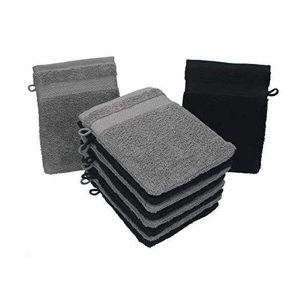 Betz Lot de 10 Gants de Toilette Taille 16x21 cm 100% Coton Premium Couleur Gris Anthracite, Noir