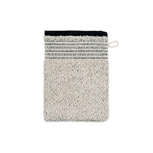 MÖVE Eden Gant de Toilette avec Passepoil 15 x 20 cm, Fabriqué en Allemagne, 80 % Coton / 20 % Lin, Nature / Black Beige 