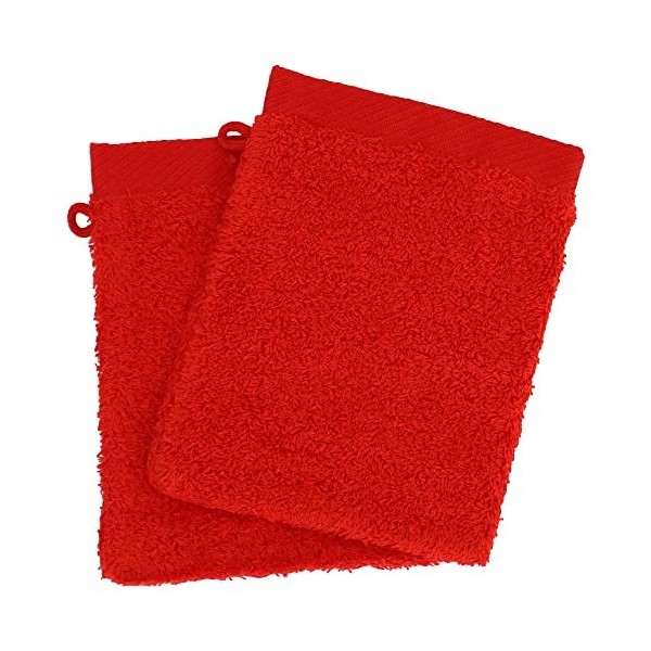 Lot de 2 Gants de Toilette 16x21 cm 100% Coton peigné Alba Rouge