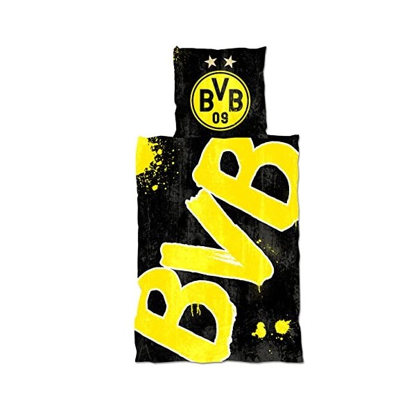 Borussia Dortmund, Le linge de lit brille dans lobscurité, noir-jaune, 135x200