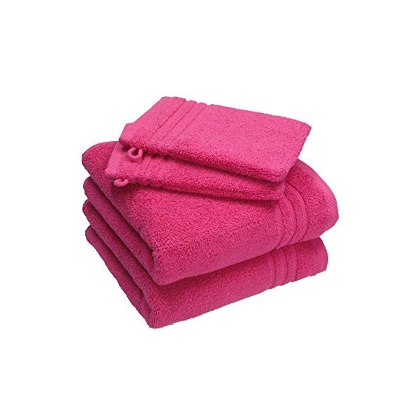 Betz Lot de 2 Serviettes de Toilette 50x100 cm et 2 Gants 16x21 cm 100% Coton Couleur Fuchsia