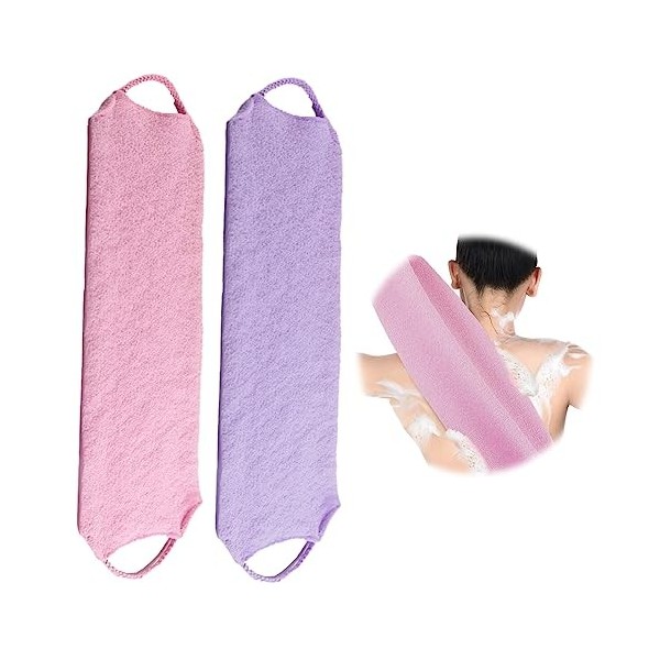 Kireida® Lot de 2 gants de toilette exfoliants pour le dos avec corde extensible, structure de massage, parfait pour la douch