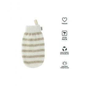 OMNIA BOTANICA - Gant de bain bi-matière - Lin et bambou - Massage et gommage corps en douceur - Gant de massage - Convient à