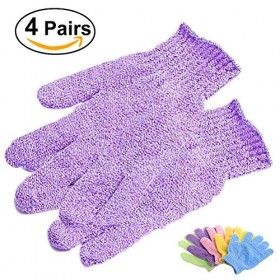 ULTNICE 4 Paires Gants de Douche Exfoliants, Gants pour Gommage, Exfoliation du corps Mitaine pour les mains, Exfoliation Cor