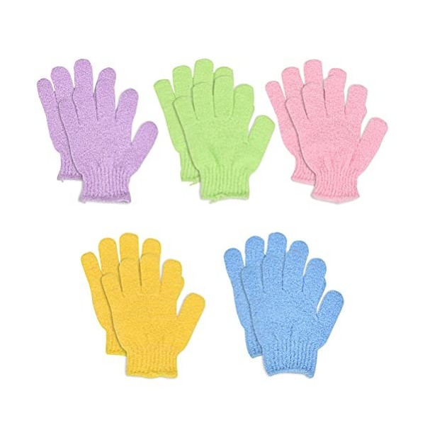 YANSHON 5 Pairs Gants de Bain Exfoliants Gants Gommage Corps Double Face pour Hommes Femmes Douche Bain Gants de Corps en Nyl