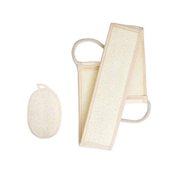 Lot de 2 éponges exfoliantes naturelles en luffa pour le bain, le dos, la peau, le visage, le corps, le spa - Pour homme et f