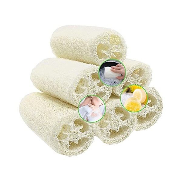 6 Pcs Loofah Naturel, Luffa Douche Eponge Spa Exfoliant Naturelle Éponges Body Scrubber pour le Bain, 10cm Length de Eponge L