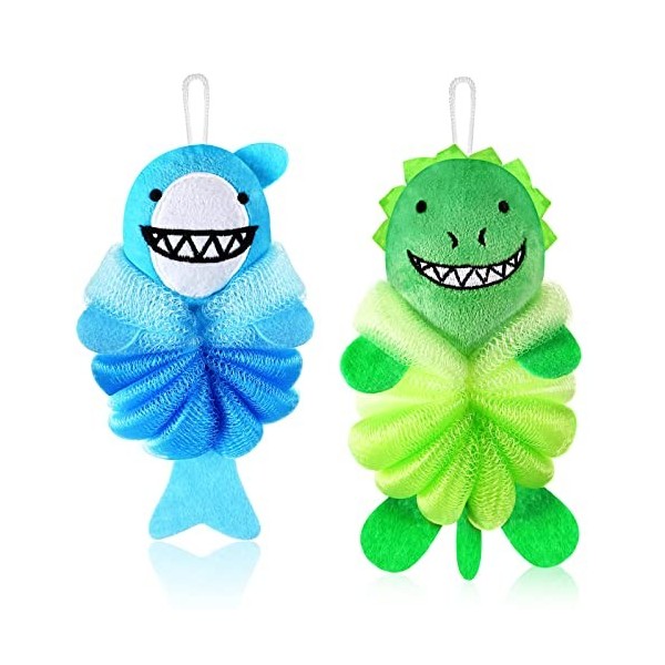 IOSPKKIO® Lot de 2 éponges de Bain en luffa pour Enfants Tout-Petits, éponges de Bain en luffa de Dessin animé Mignon pour En