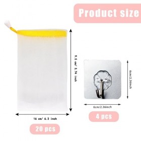 20 Pièces sacs à savon, avec 4 crochets,Filet de Savon Sac de Savon en Nylon Filet de Mousse Pochette de Savon en Maille avec