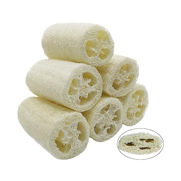 Lot de 6 éponges luffa naturelles de 10 cm pour enlever les peaux mortes - Pour le soin du corps, la salle de bain et la douc