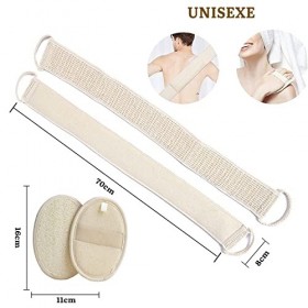 XOPOZON Kit Bande Exfoliante pour le Dos en Sisal, 1pcs Sangle Lave Dos, 3pcs Éponge de Luffa Naturel, Eponge Exfoliante Dos 