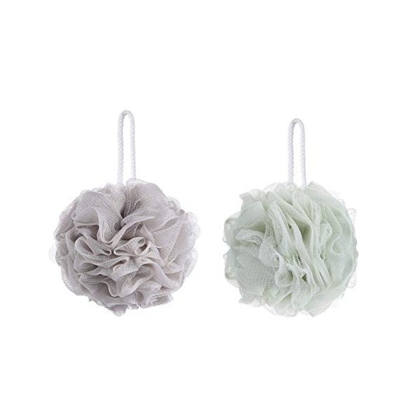 Lot de 2 éponges de bain en loofahs - Brosse exfoliante en maille - Kaki et vert