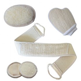 5 Pièces Éponge en Loofah Naturel, Ceinture de Douche en Loofah, Brosse Gant éponge Exfoliante, Brosse pour Le Corps en Loofa