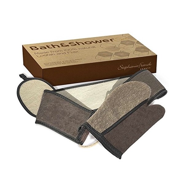 Stephanie Franck Beauty coffret bain en loofah et lin - sangle dos, gant et pad