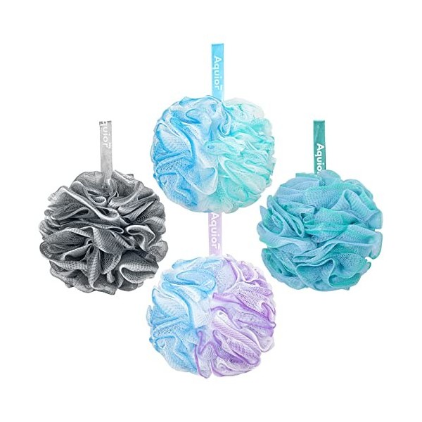 Aquior Bain Douche Éponge, Paquet de 4 brosses à récurer pour le corps Loofah 75g / PCS, Éponge Loofah pour une peau douce et