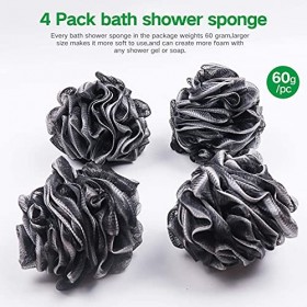 Umitive 4 Pack Bain Douche Éponge, Brosse exfoliante pour le corps Loofah en maille noire, Éponge Loofah pour peau propre pou