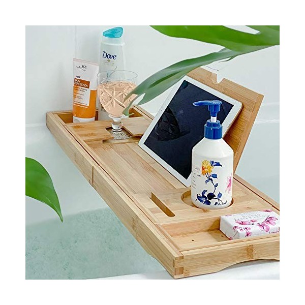 Deep Calm Plateau Baignoire – Bambou, Antidérapant, sadapte à la Plupart des Tailles de Bain - Accessoire de Bain de Luxe po