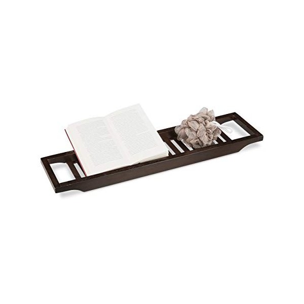 Relaxdays Pont de baignoire tablette de baignoire salle de bain en bambou HxlxP: 5.40 x 67.80 x 16.60 cm, blanc laqué