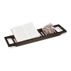 Relaxdays Pont de baignoire tablette de baignoire salle de bain en bambou HxlxP: 5.40 x 67.80 x 16.60 cm, blanc laqué